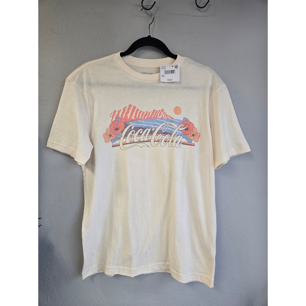 American Eagle Coca-Cola Tropical Graphic Tee Cream NWT Extra Small Beach Summer